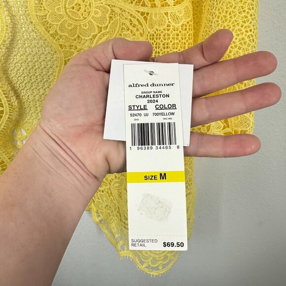 Alfred Dunner Bright Yellow Lace Open Cardigan Overlay Formal Topper Summer NWT - Picture 4 of 7